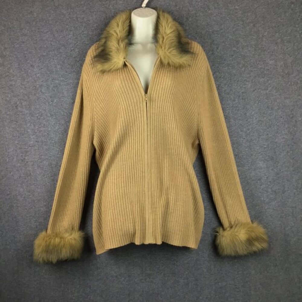 Lane Bryant Faux‎ Fur Collar/Sleeve Full Zip Sweater Sz 22/24